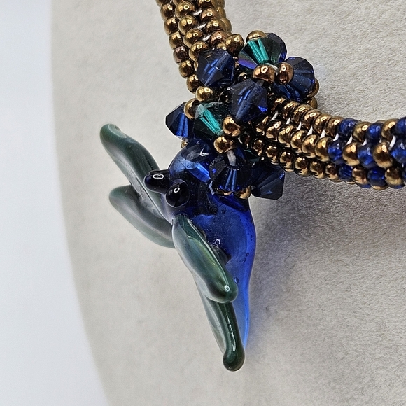 VINTAGE Handmade Glass Seed Bead Butterfly and Dragonfly Pendant Necklace Toggle - Picture 5 of 8